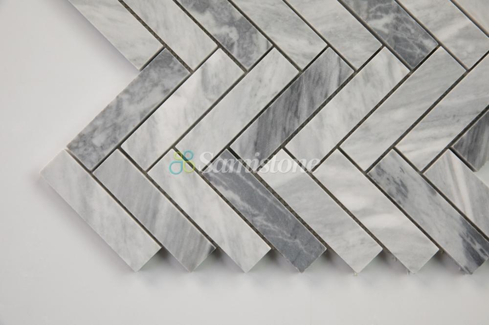 Samistone Herringbone Carrara Gray Marble Mosaic Tiles For Kitchen Backsplash