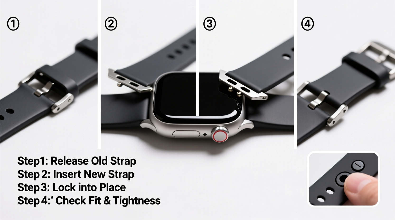 step by step guide to installing and securing a watch strap on your smartwatch