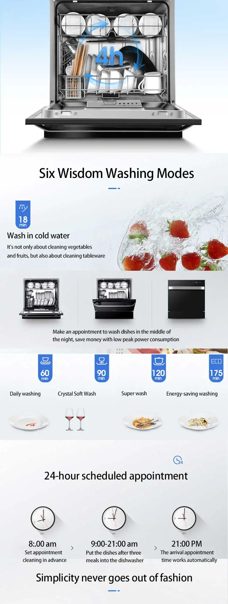 Sky mirror embedded household automatic intelligent dishwasher washing dishes 8 sets