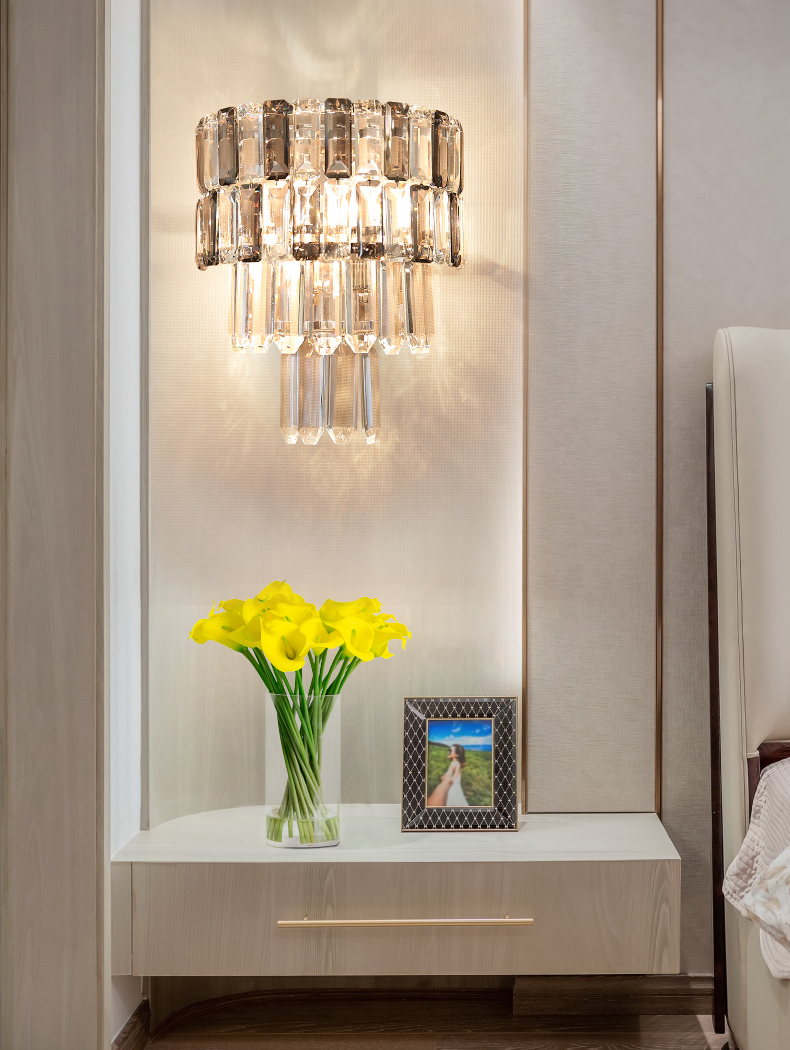 modern clear crystal cube wall lamp made in China Hot sale  energy saving 1*9W  led wall lamp stainless steel chrome