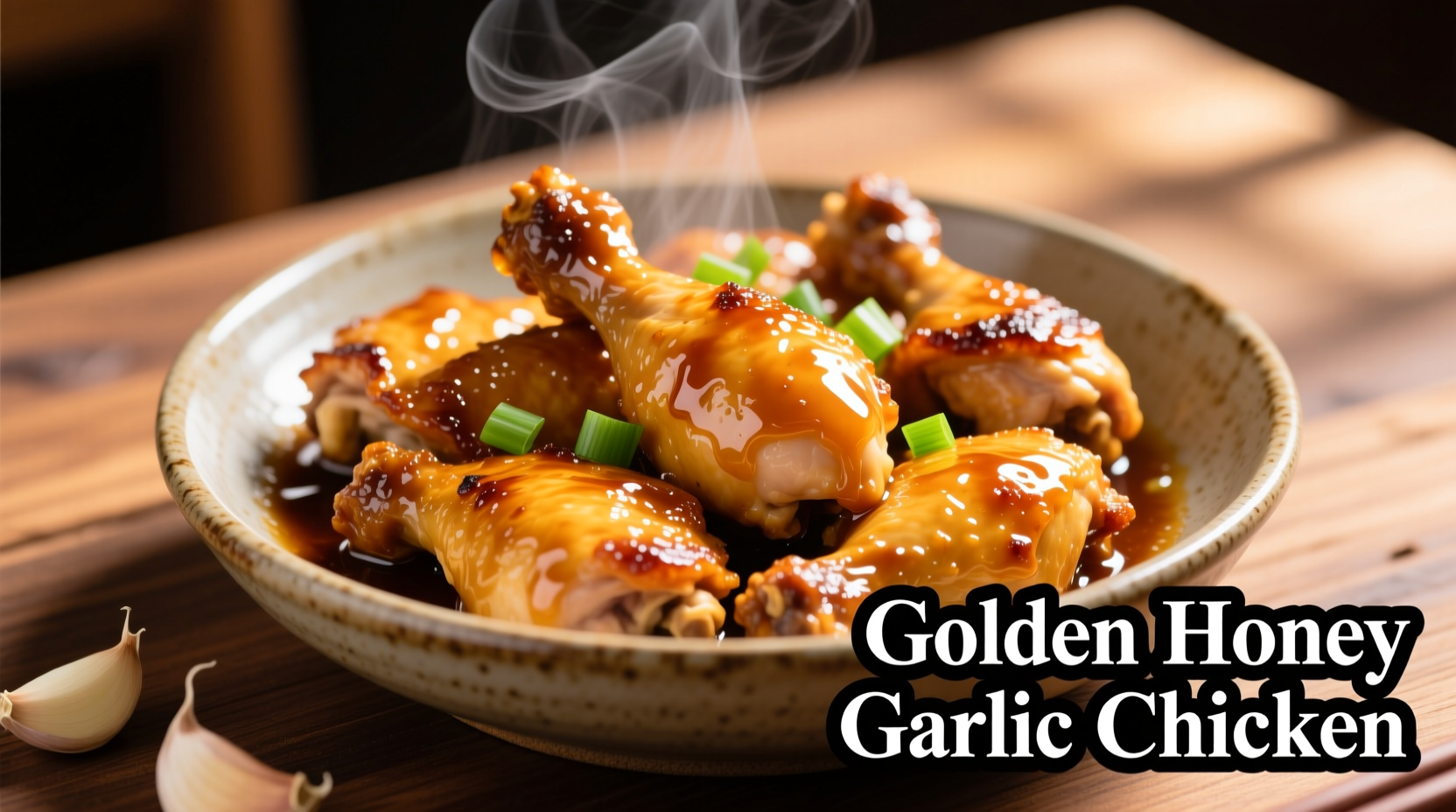 Golden honey garlic chicken with glossy sauce