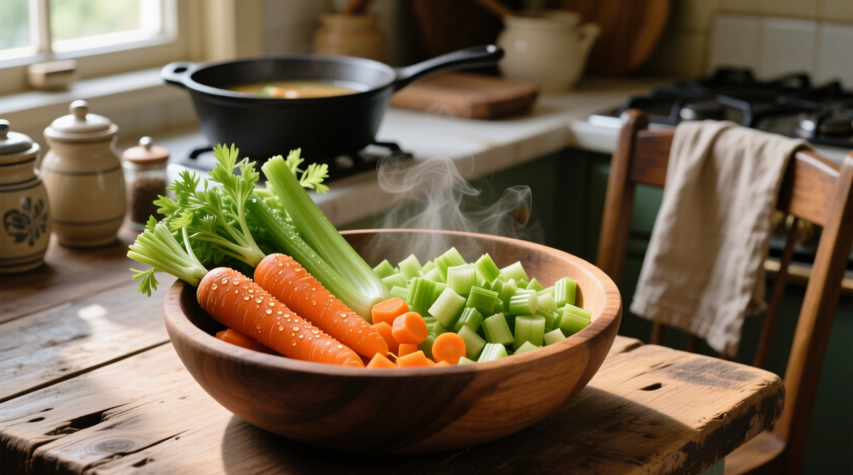 Fresh carrots and celery chopped for soup preparation