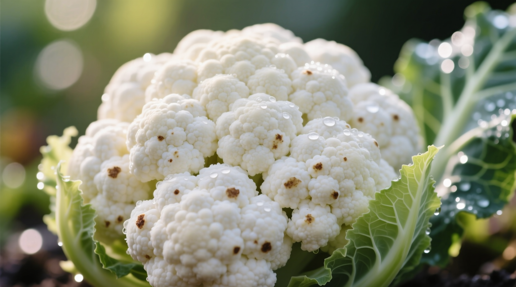 Close-up of cauliflower with minor brown spots