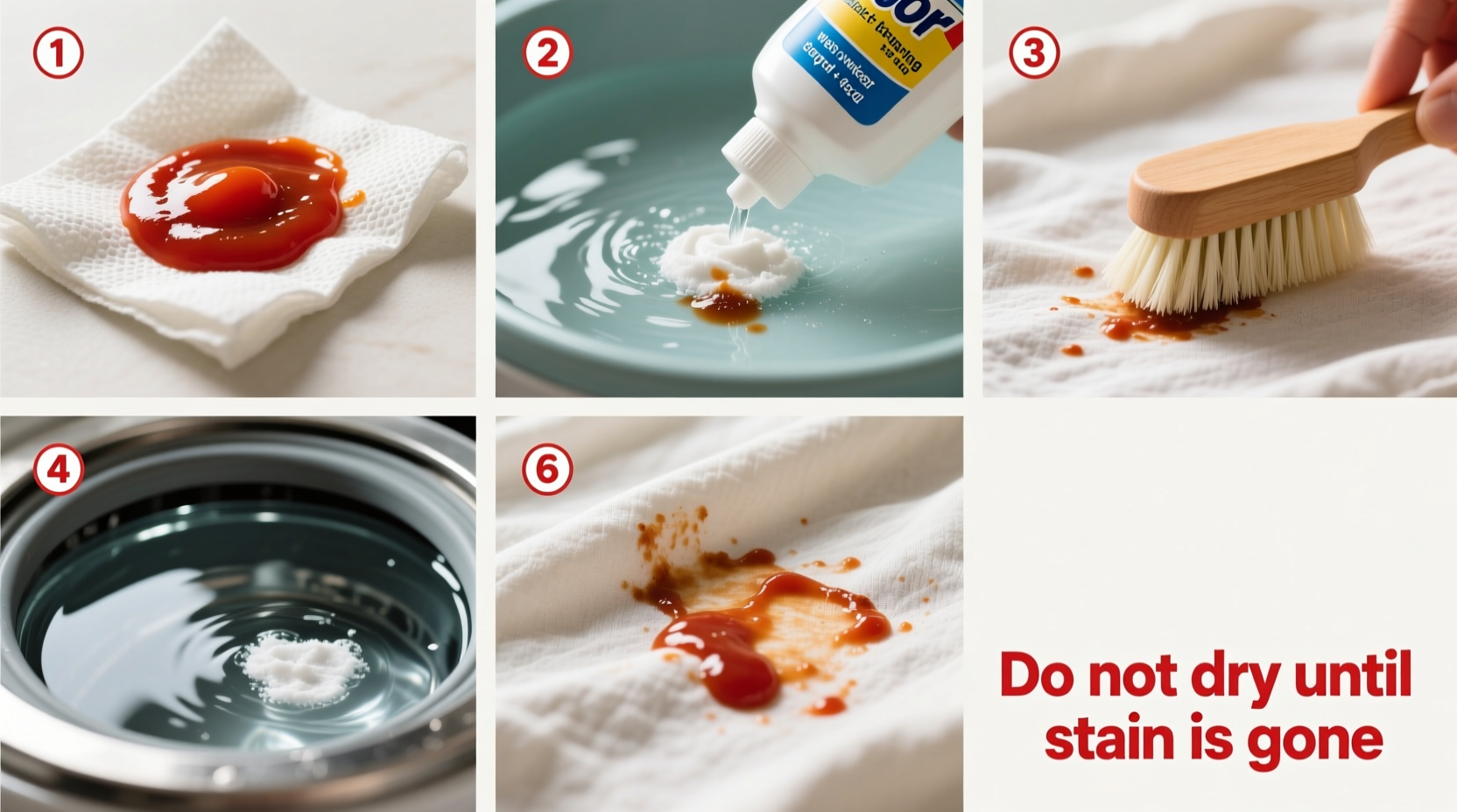 Step-by-step tomato sauce stain removal process