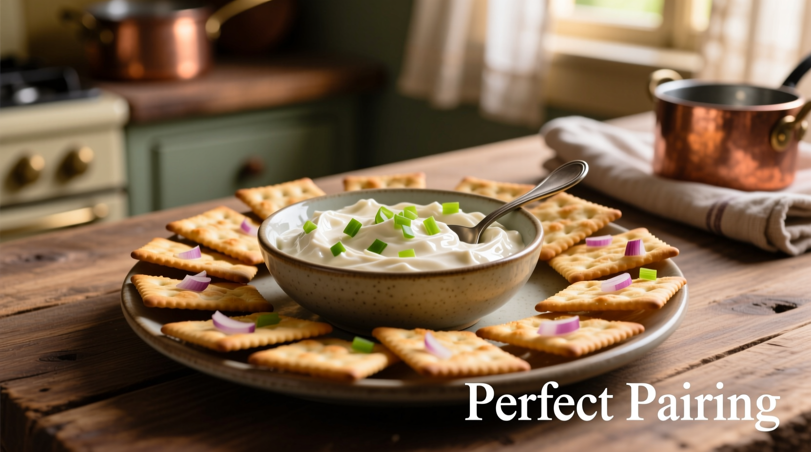 Ritz Sour Cream and Onion Crackers arranged with dip