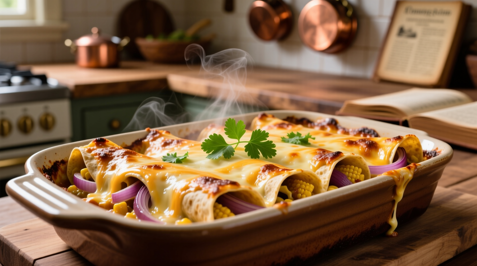 Cheese and onion enchiladas golden baked dish