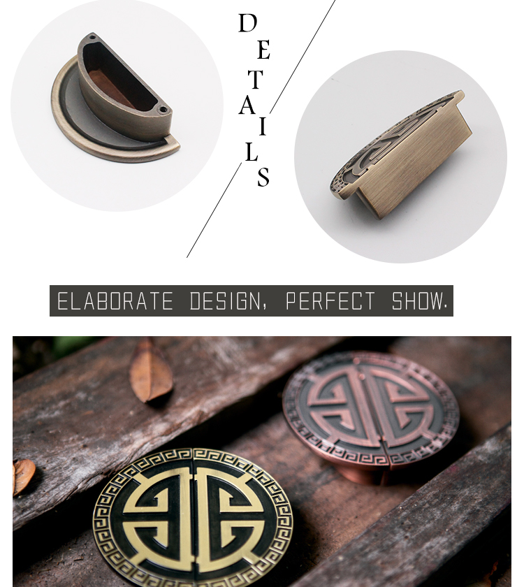 New Chinese fancy Zinc Alloy style Round Gold Brass Bronze Cabinet Door Handles