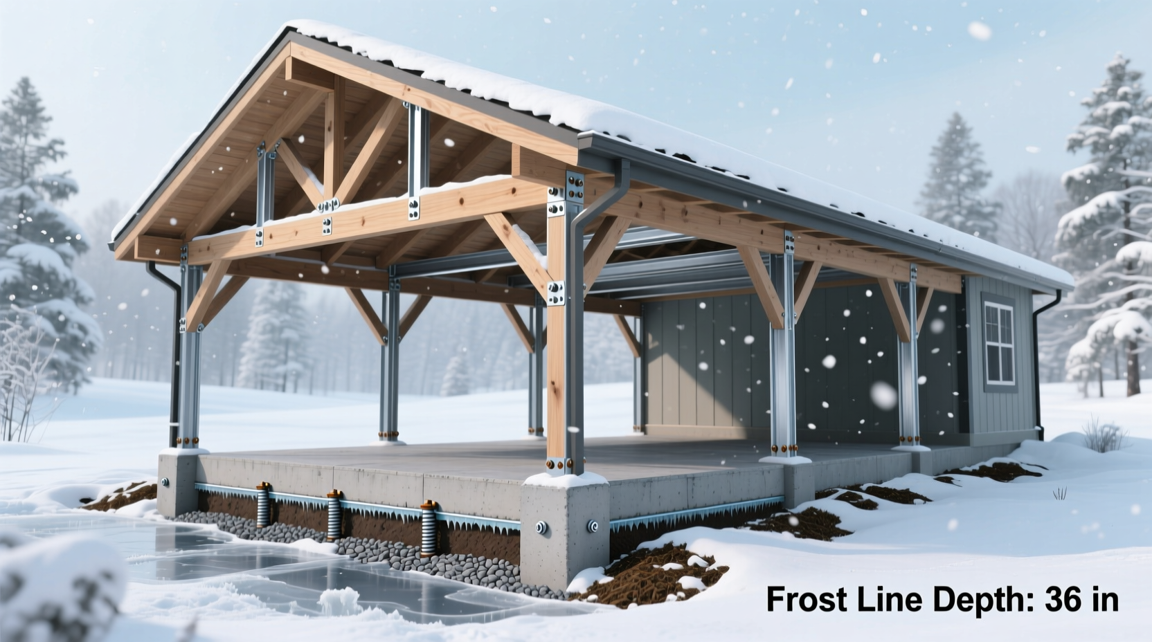 Proper foundation depth for DIY carport in snowy climate