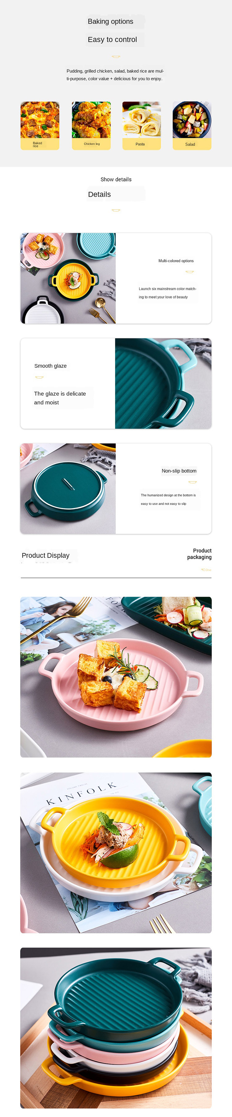Porcelain Kitchen Dinnerware Plate Round Shape With Handle Ceramic Baking Tray High Temperature Oven Plate For Home