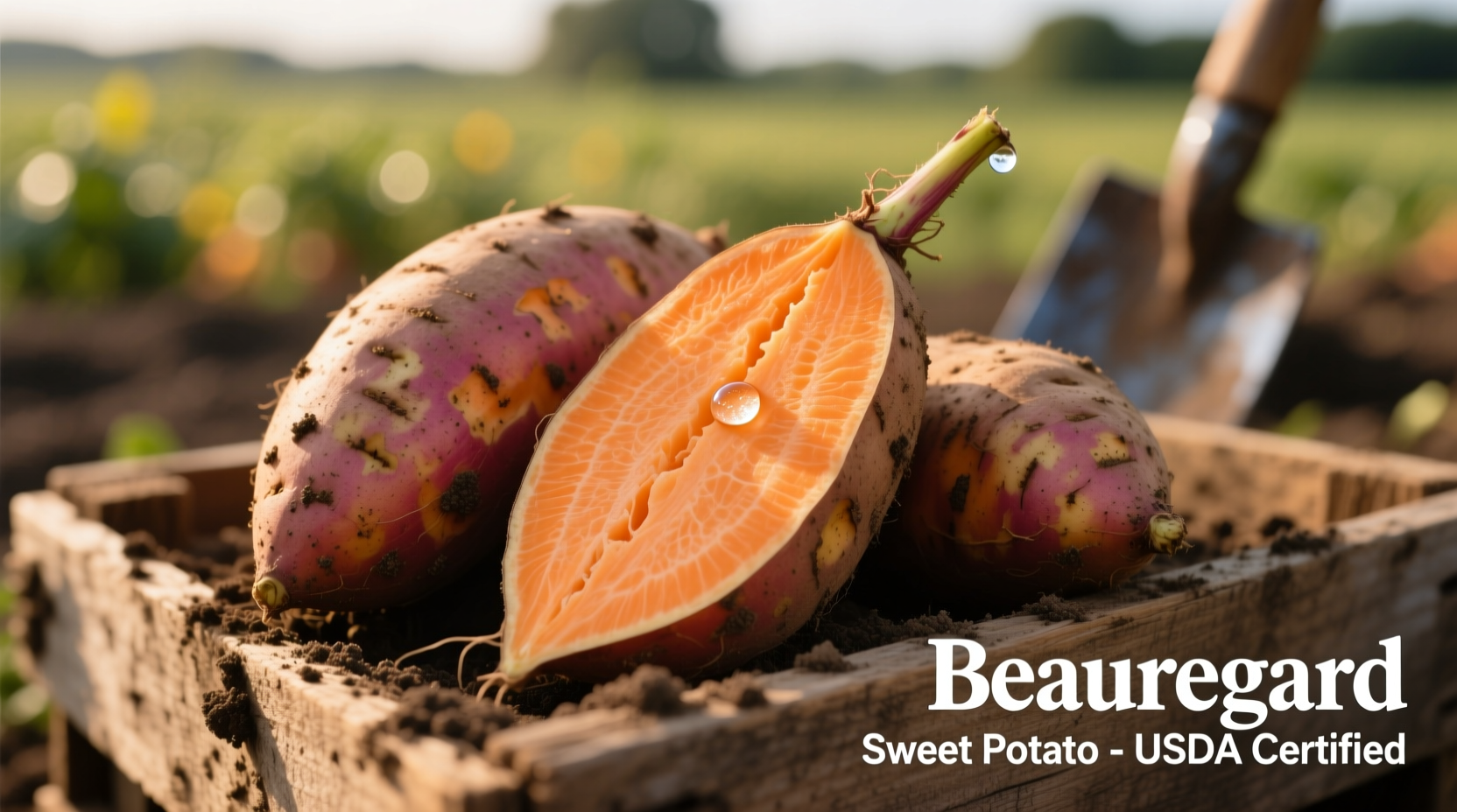 Fresh Beauregard sweet potatoes with vibrant orange flesh