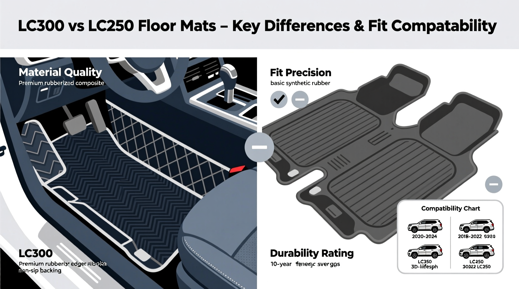LC300 vs LC250 Floor Mats: Key Differences & Fit Compatibility