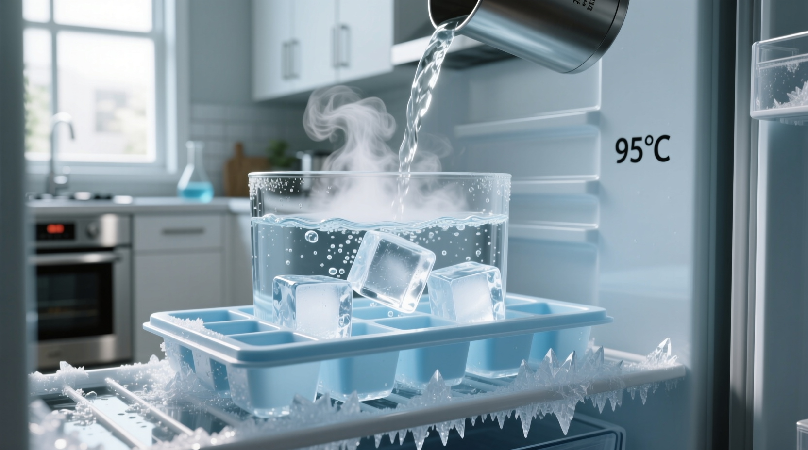 make ice cubes faster by using hot water