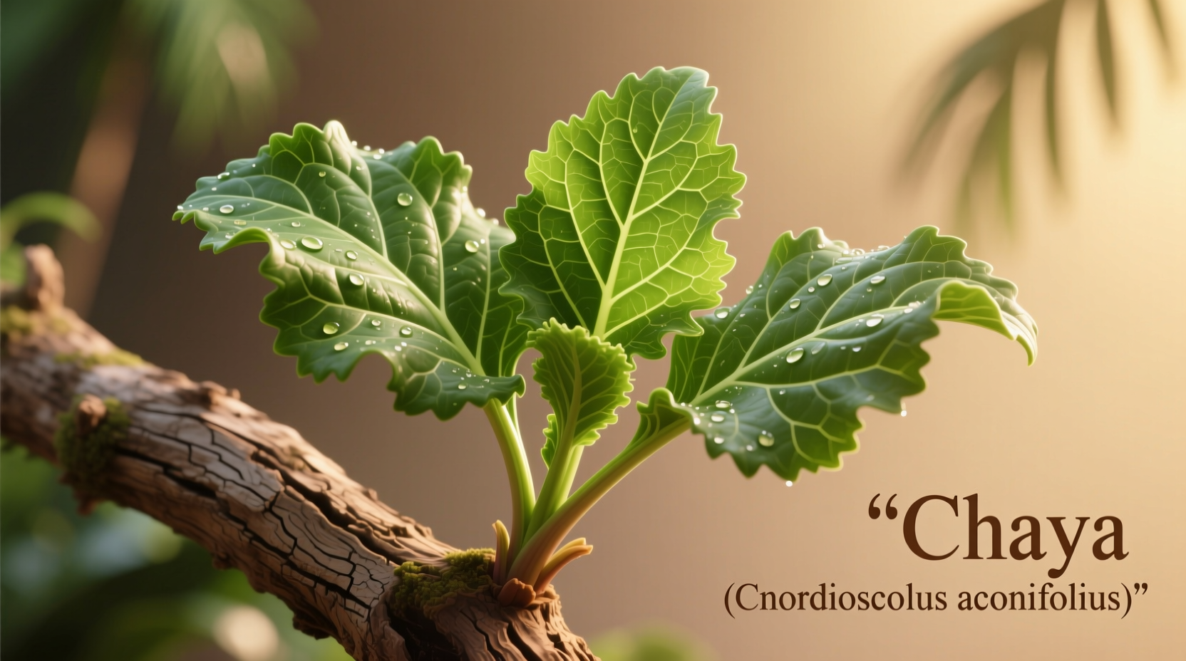 Fresh chaya leaves on woody stem