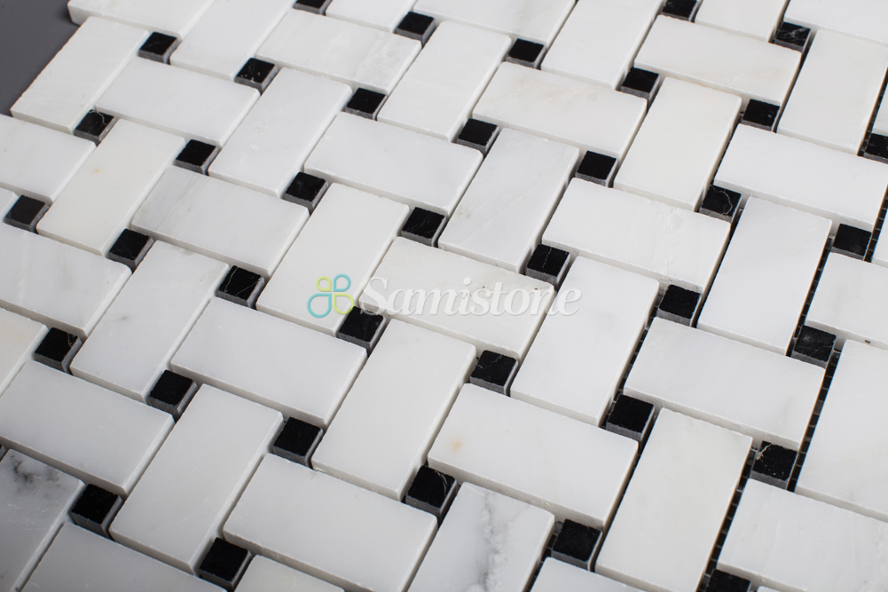 Samistone 1x2" Black And White Marble Mosaic Floor Tile for Kitchen