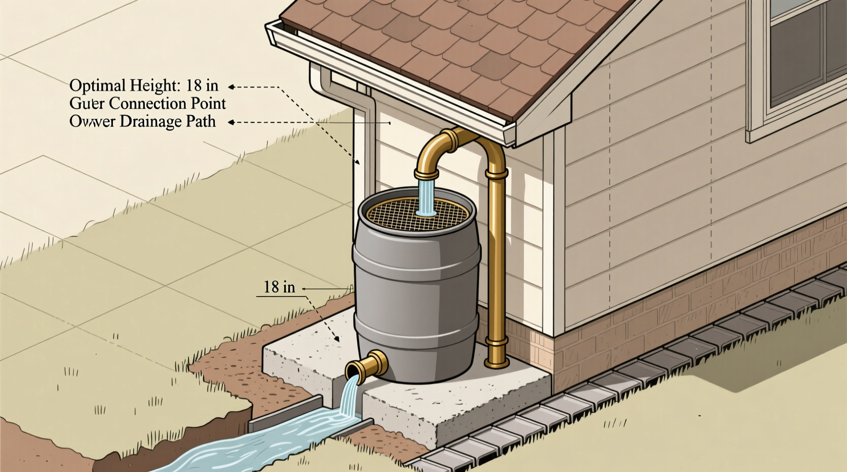 Rain barrel placement diagram showing optimal positioning
