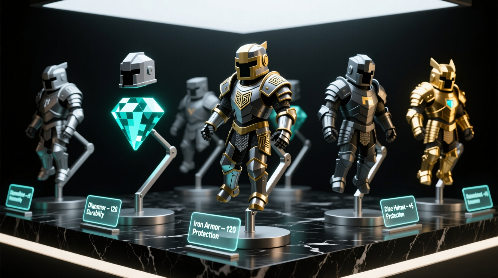 Professional Minecraft armor display setup with multiple stands