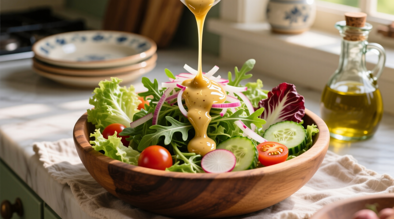 Vidalia-Zwiebel-Vinaigrette über frischem Salat