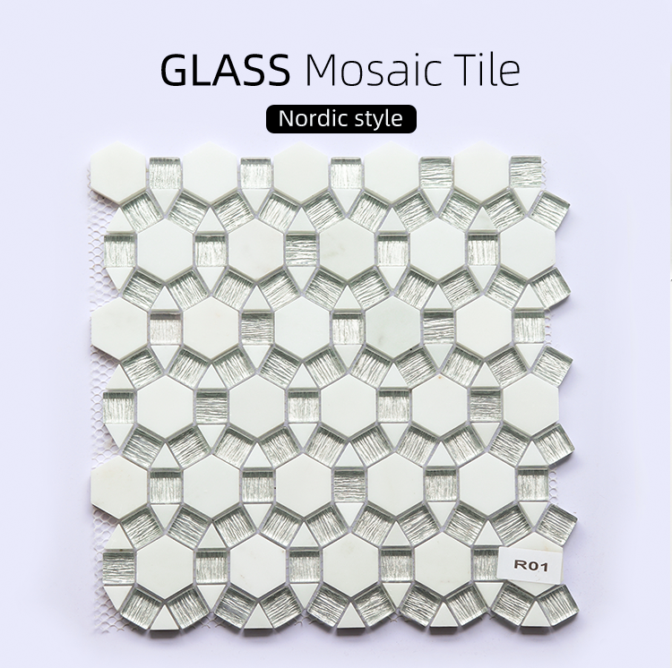 Interior Wall Backsplash Glass Mosaic Tile Mixed Marble White 300x300mm JLA Ceramic Color Option Square Parquet CN;GUA