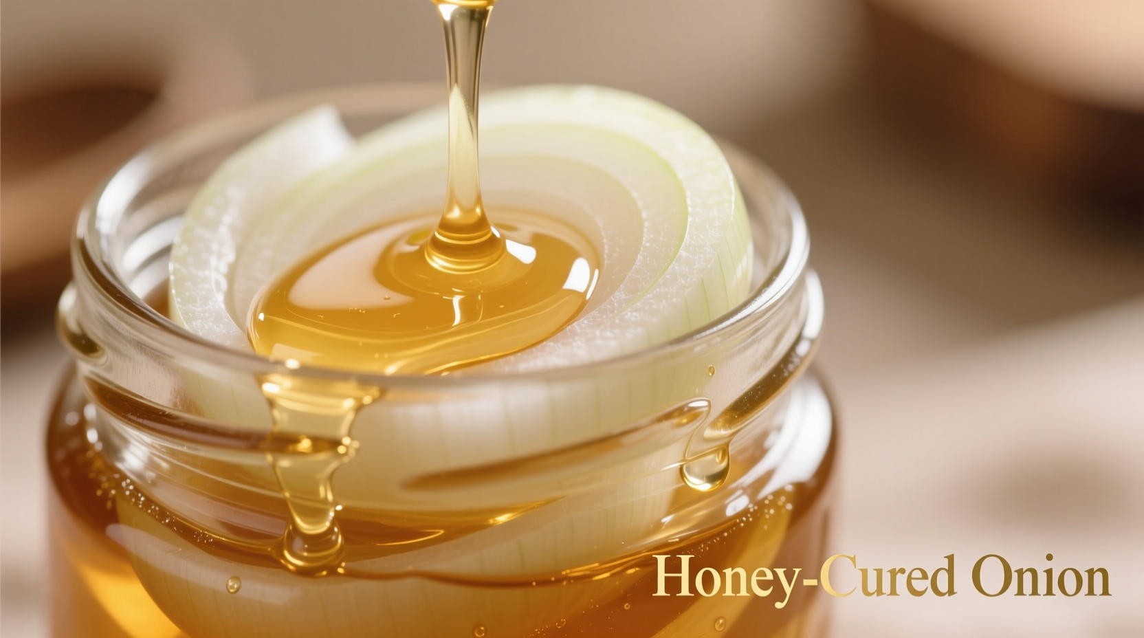 Onion slices soaking in honey in glass jar