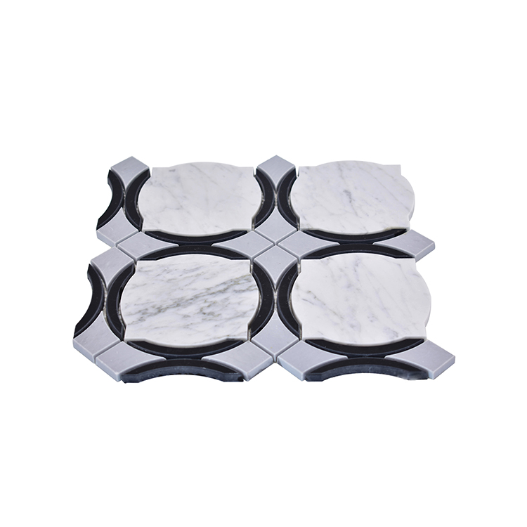 Moonight 新系列 Carrara 混合黑色石头和蓝色石英石现代大理石马赛克，用于墙壁设计