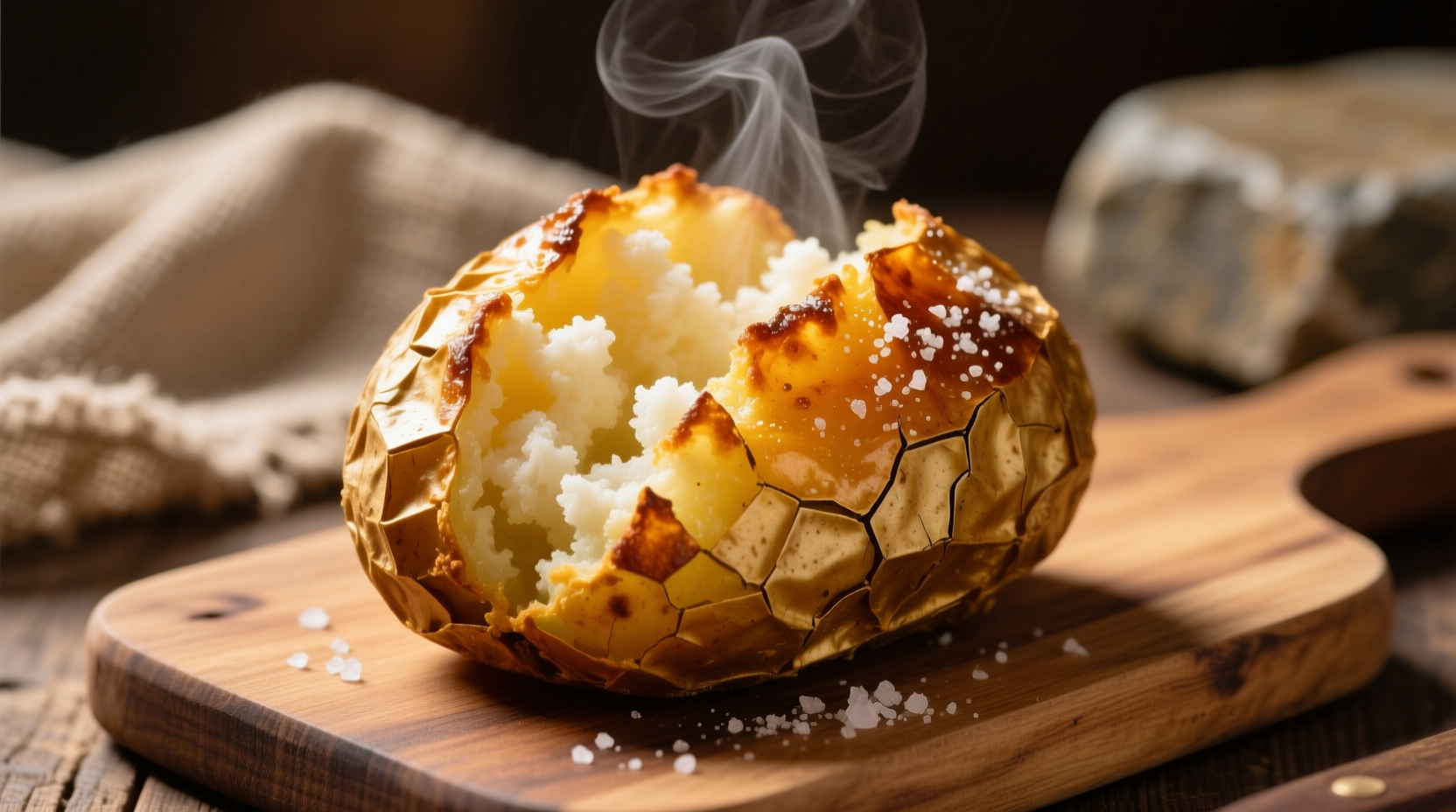 Perfectly golden crispy jacket potato with fluffy interior