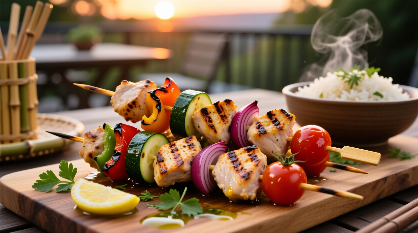 Perfectly grilled chicken kabobs with vegetables