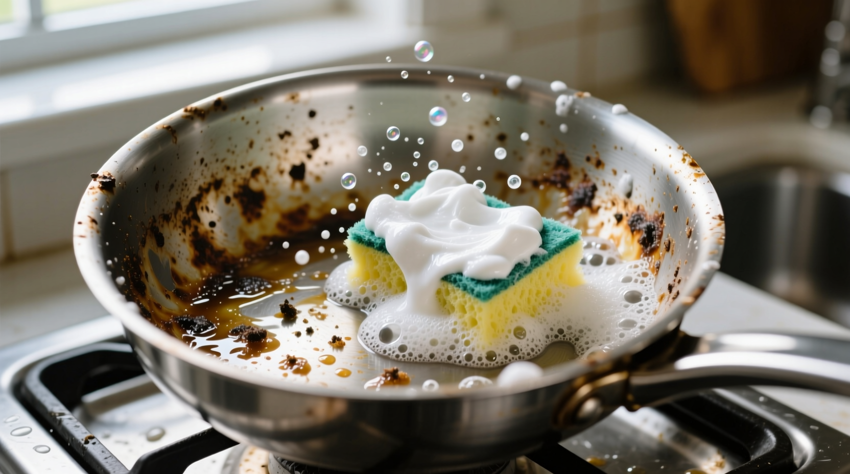 baking soda and peroxide get the grime off of cookware