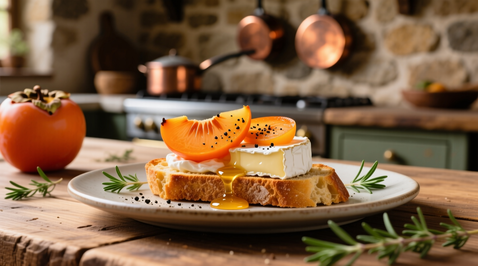 persimmon and brie crostini