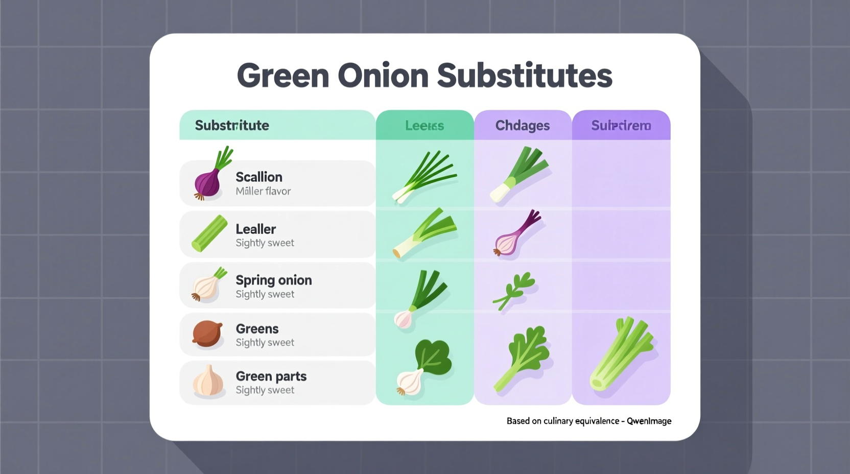 Green onion substitutes comparison chart