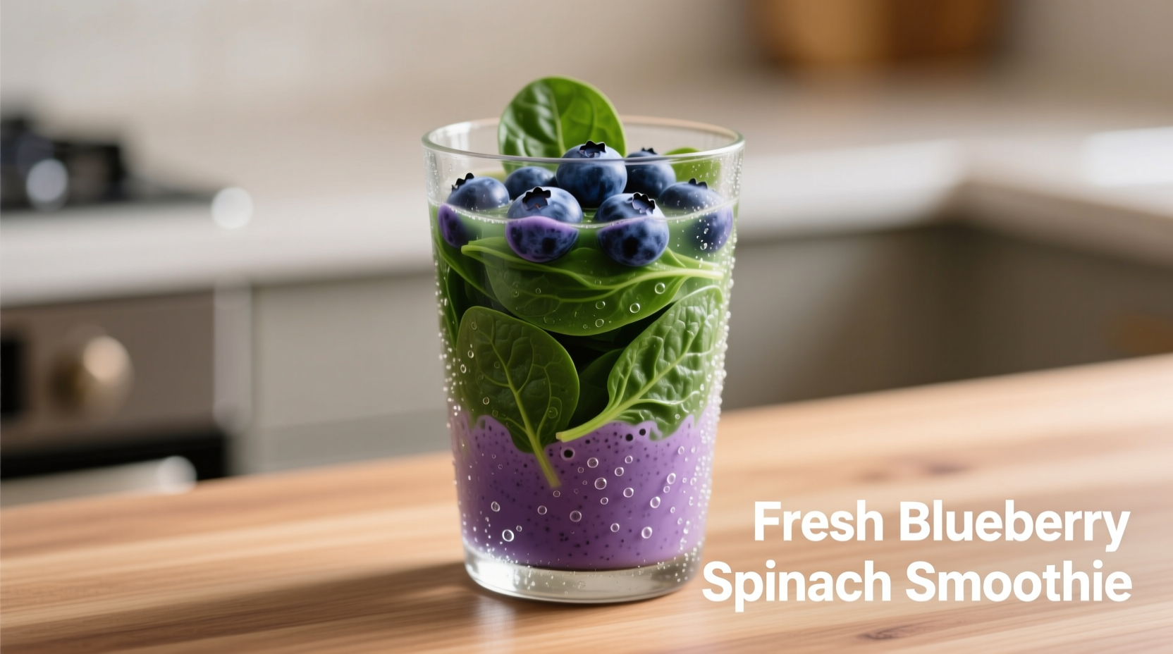 Fresh blueberry spinach smoothie in glass