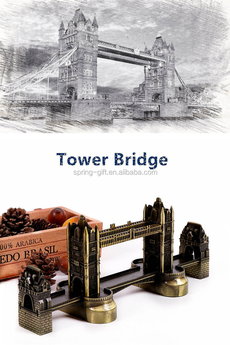 新しいレトロな金属ロンドンタワーブリッジ像建物モデル鉄置物装飾工芸