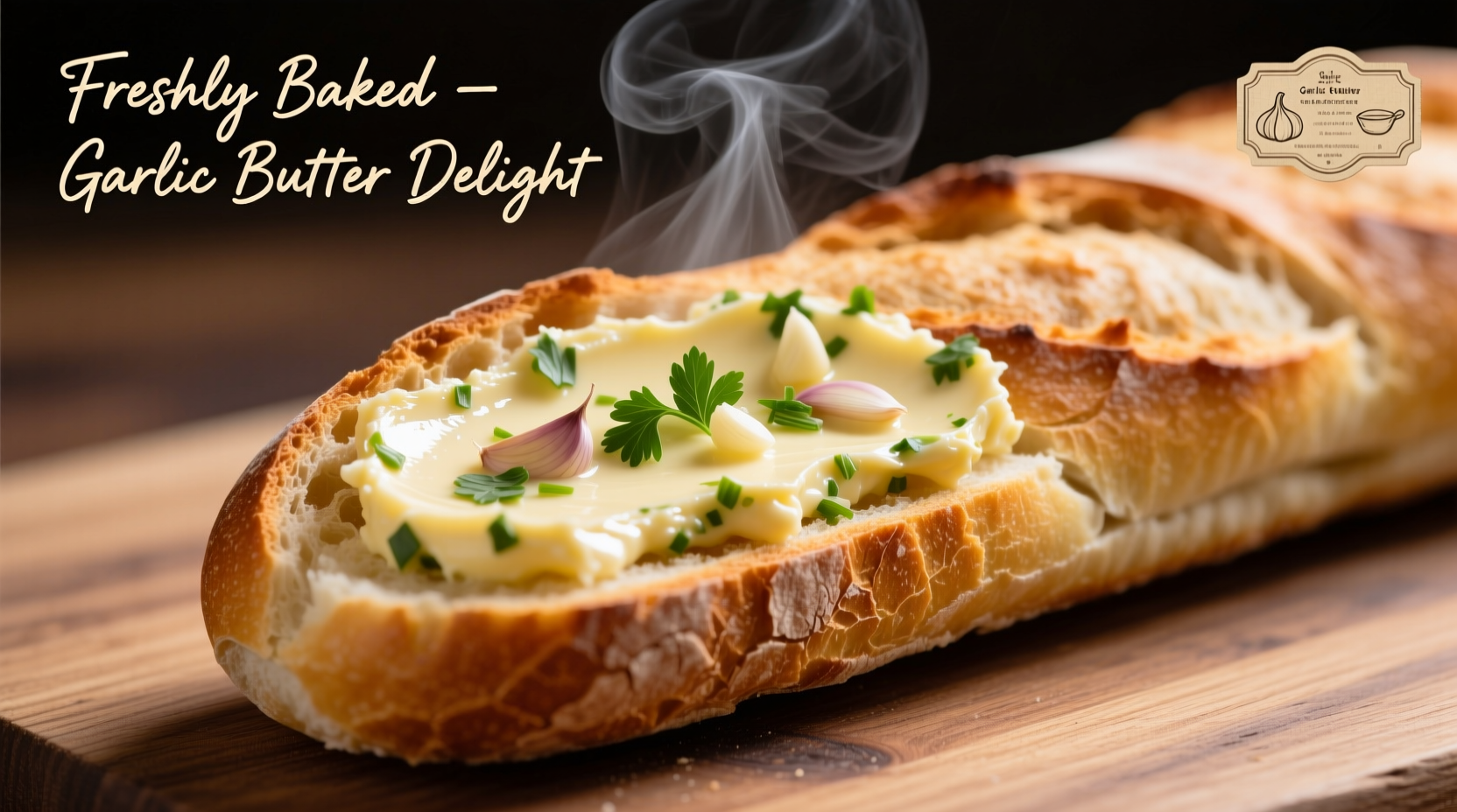 Freshly made garlic butter spread on warm crusty bread