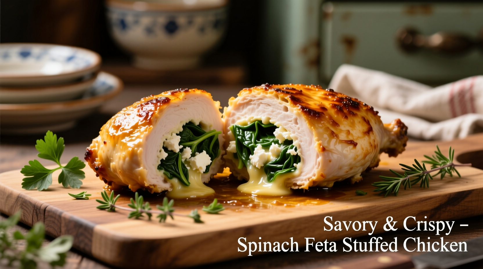 Spinach feta stuffed chicken with golden crust