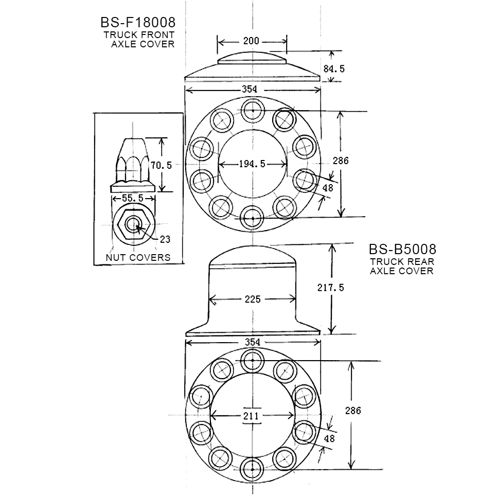 Chrome Plastic Semi Truck Rear Wheel Axle Hub Covers With 33mm