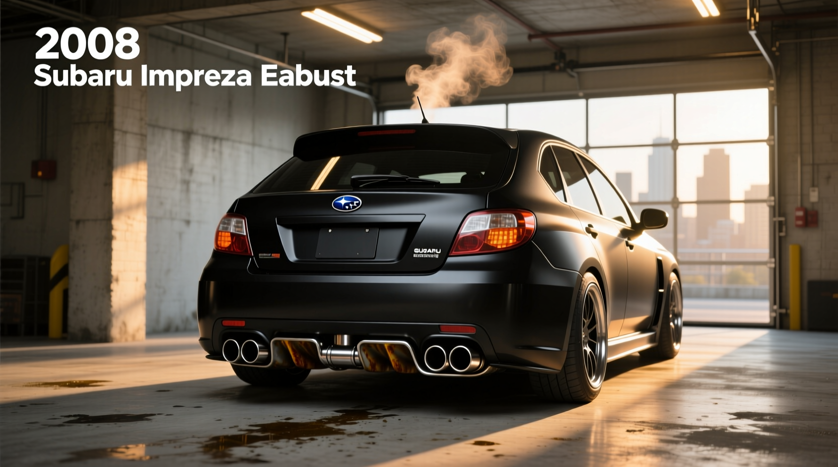 2008 Subaru Impreza hatchback with rear exhaust system visible