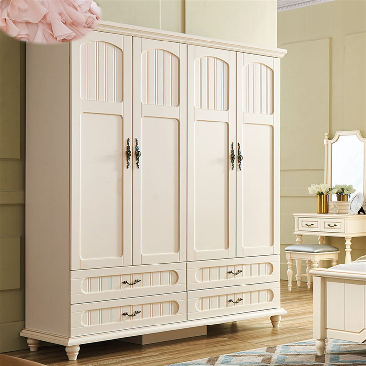 Bedroom furniture 4 door wardrobe wood panel drawer design latest modern Nordic fitted wardrobe closet side top cabinets