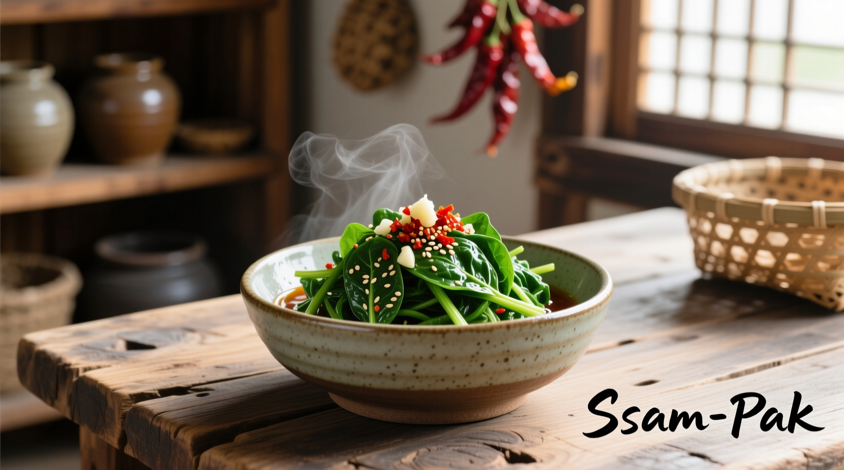 Bowl of freshly prepared Korean spinach side dish
