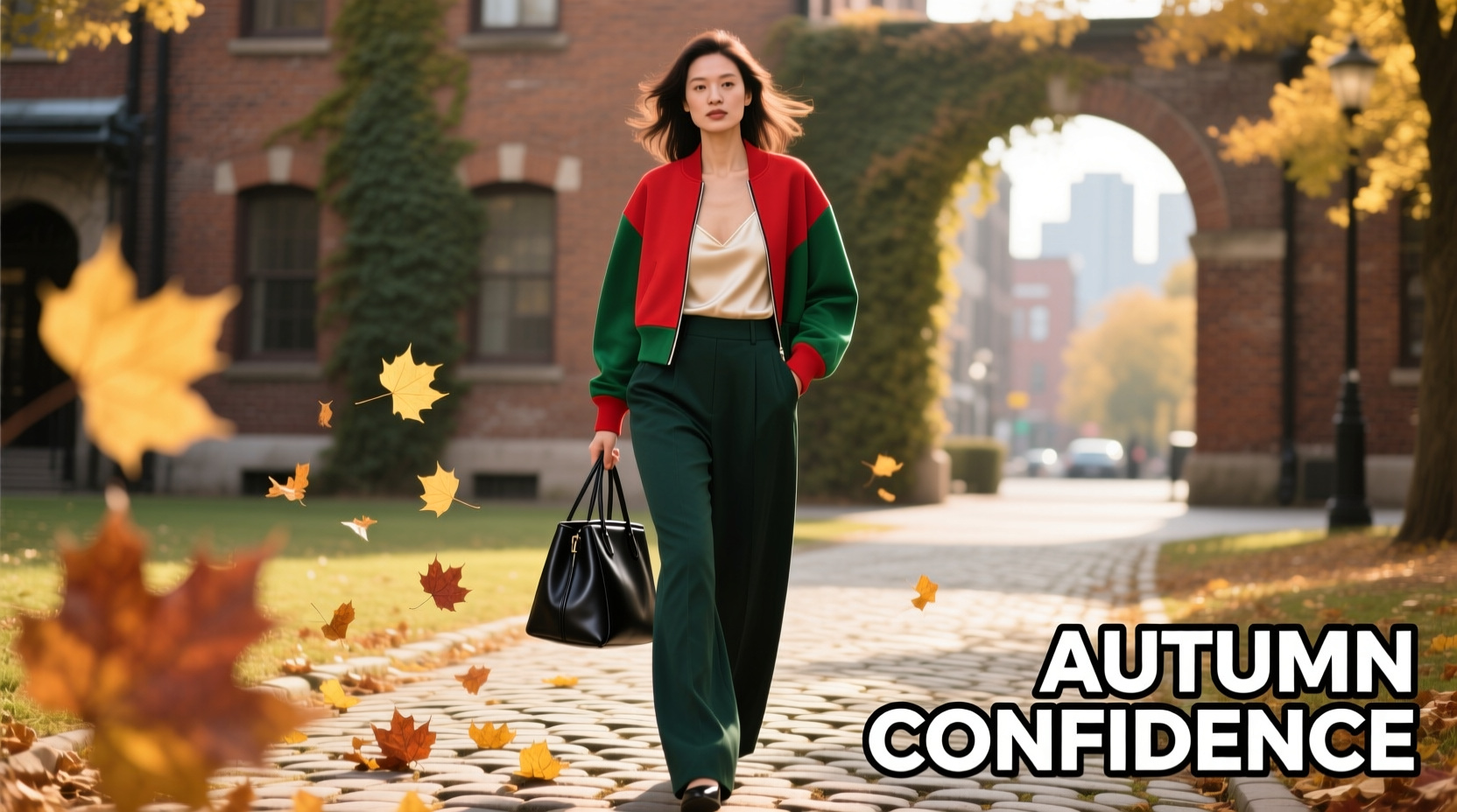 effortless autumn outfits styling your color block jacket two piece set with confidence