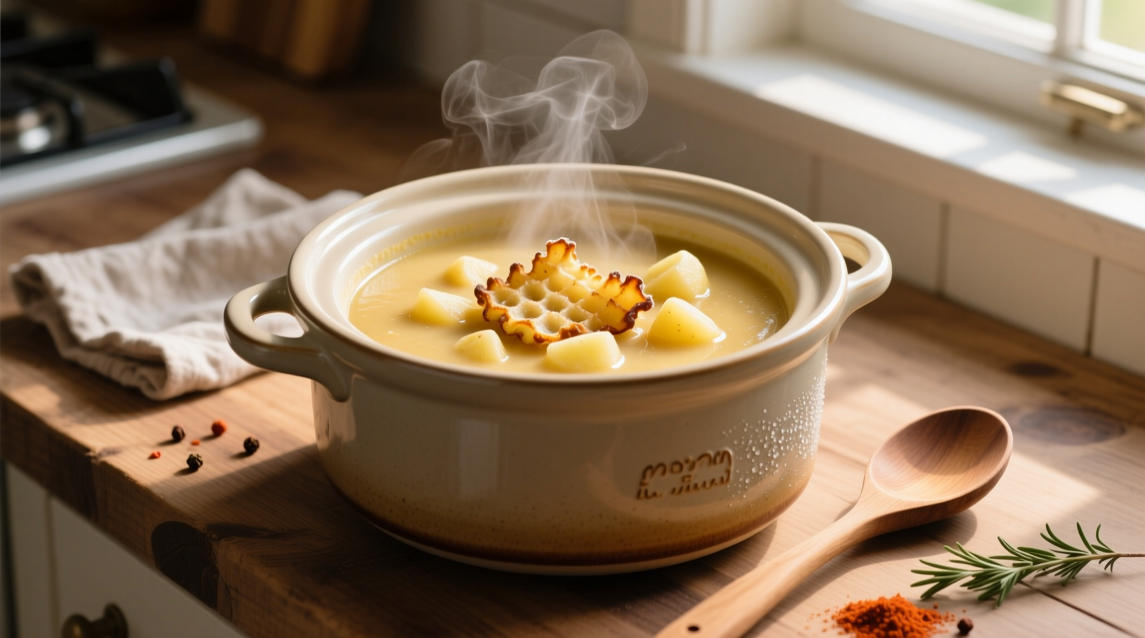 potato soup in crockpot with frozen hash browns