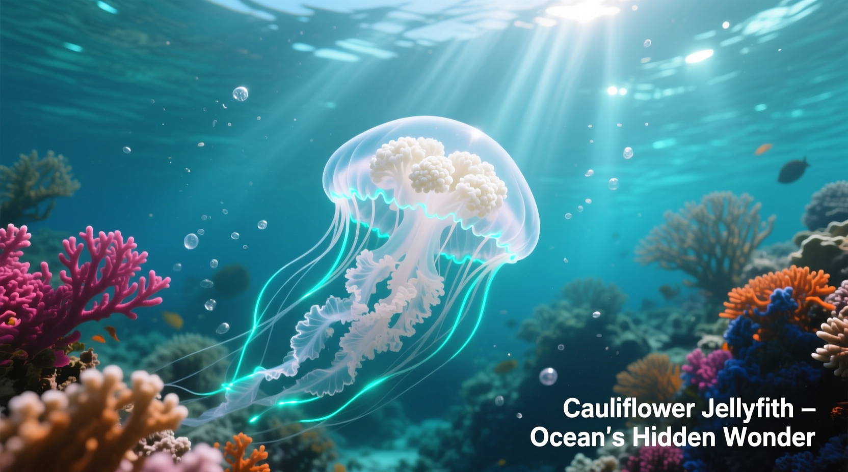 Cauliflower jellyfish floating in tropical ocean waters