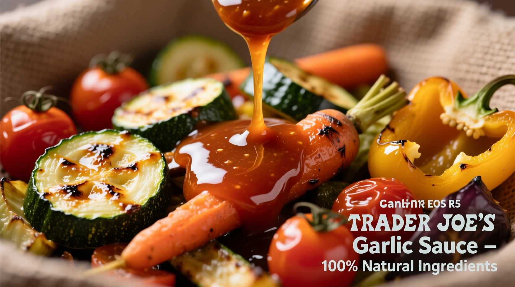Trader Joe's garlic sauce drizzled over roasted vegetables