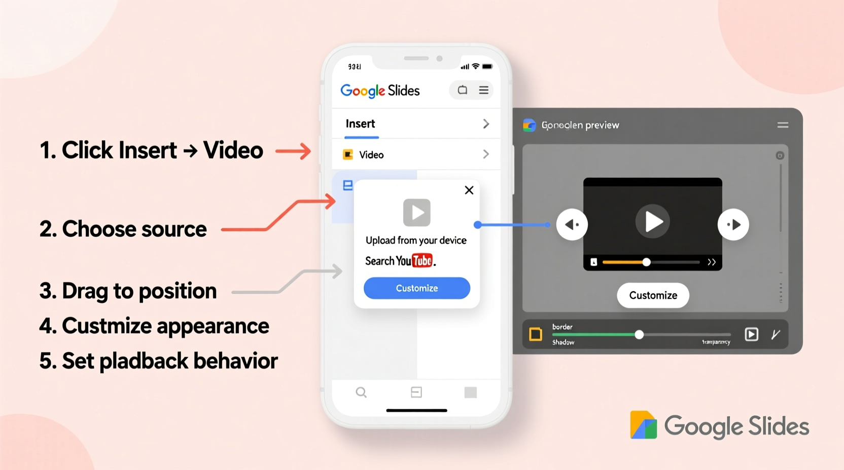 step by step guide how to easily add and customize videos in google slides