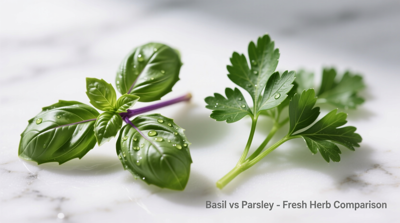 Fresh basil and parsley side by side comparison