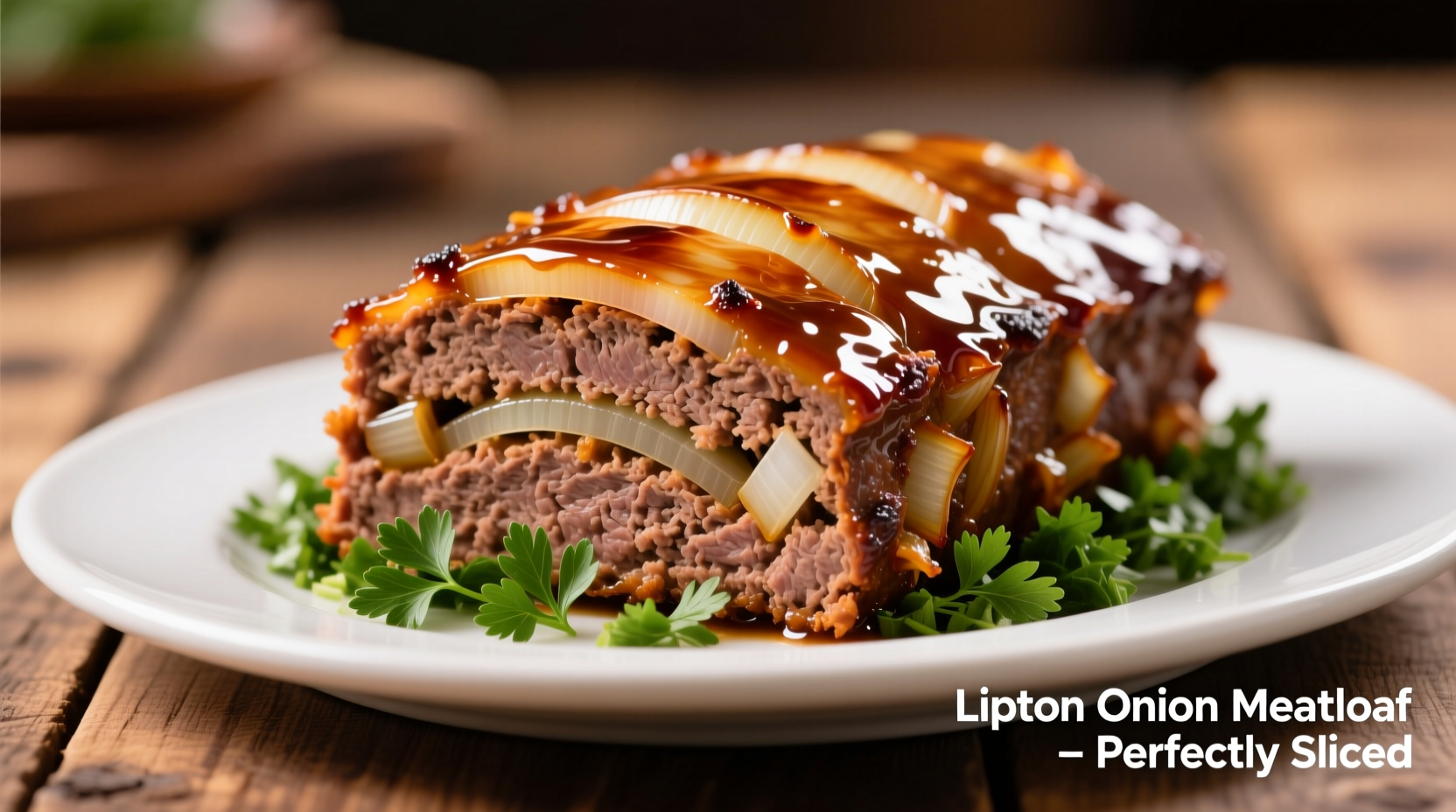 Perfectly sliced lipton onion meatloaf with glaze