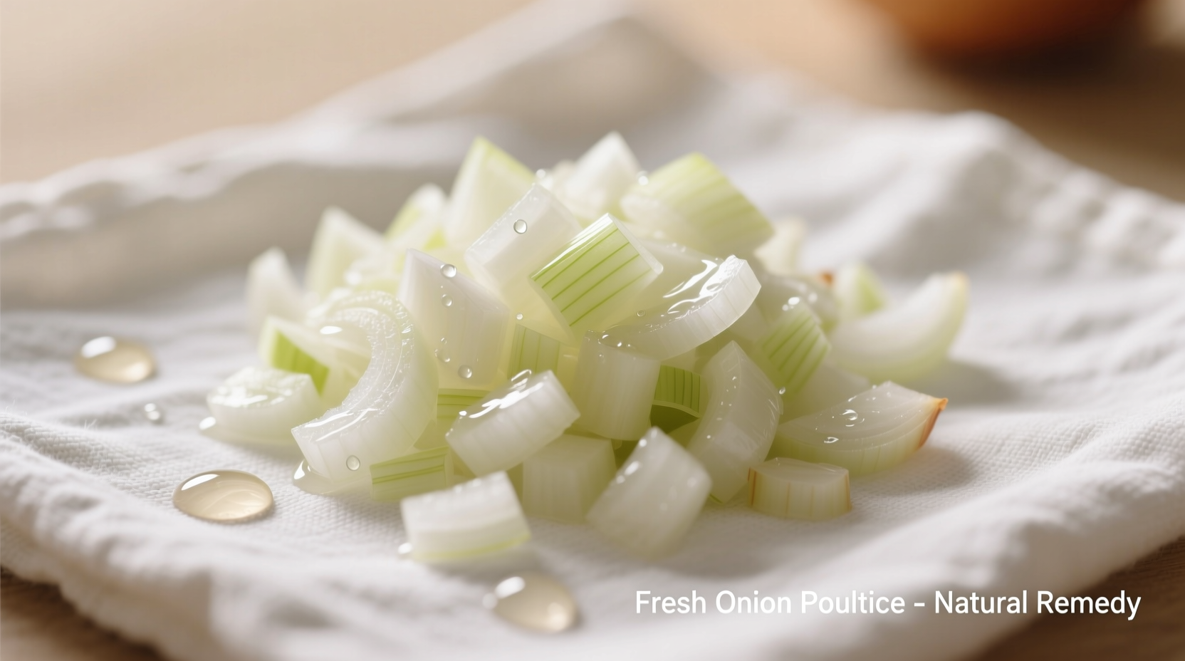 Fresh onion poultice preparation on clean cloth