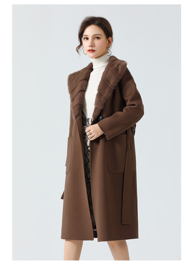 Pudi women winter real fur coat jacket with mink fur collar 2020 Ins hot lady over size wool blends mink fur coats parka Z20156
