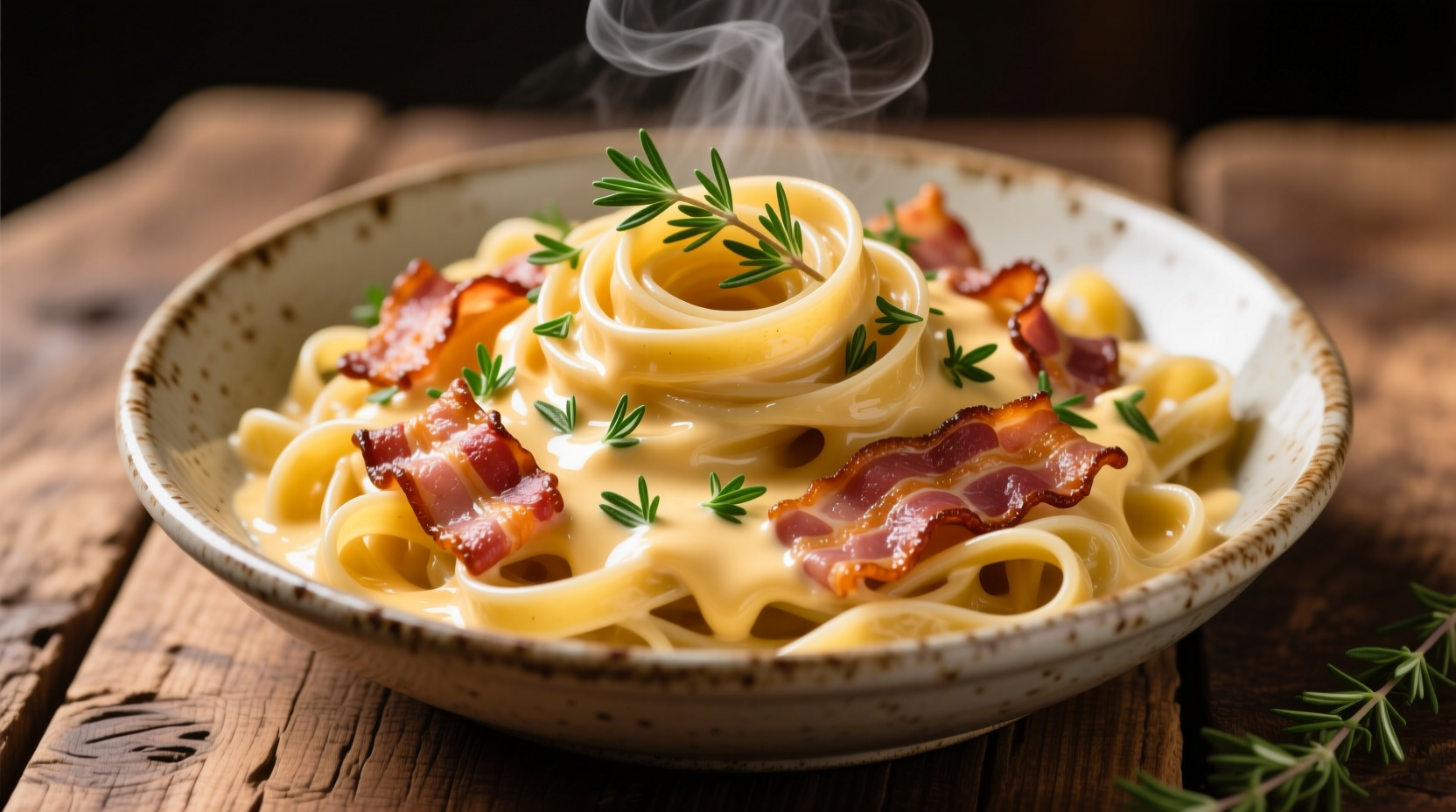 bacon pasta cheese sauce and thyme