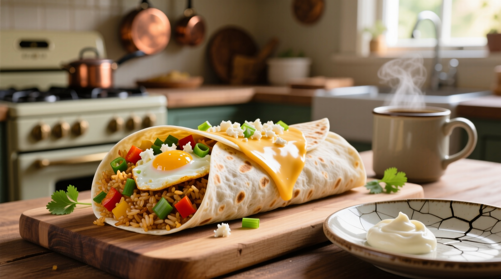 make a breakfast burrito with last nights fried rice