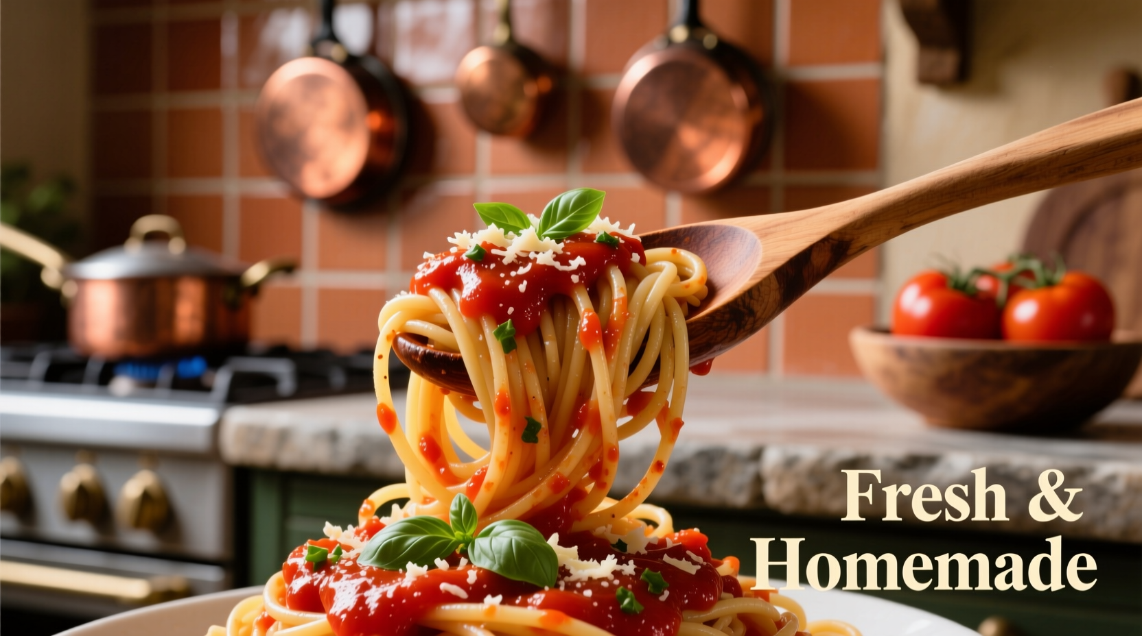 Fresh spaghetti with vibrant red tomato sauce