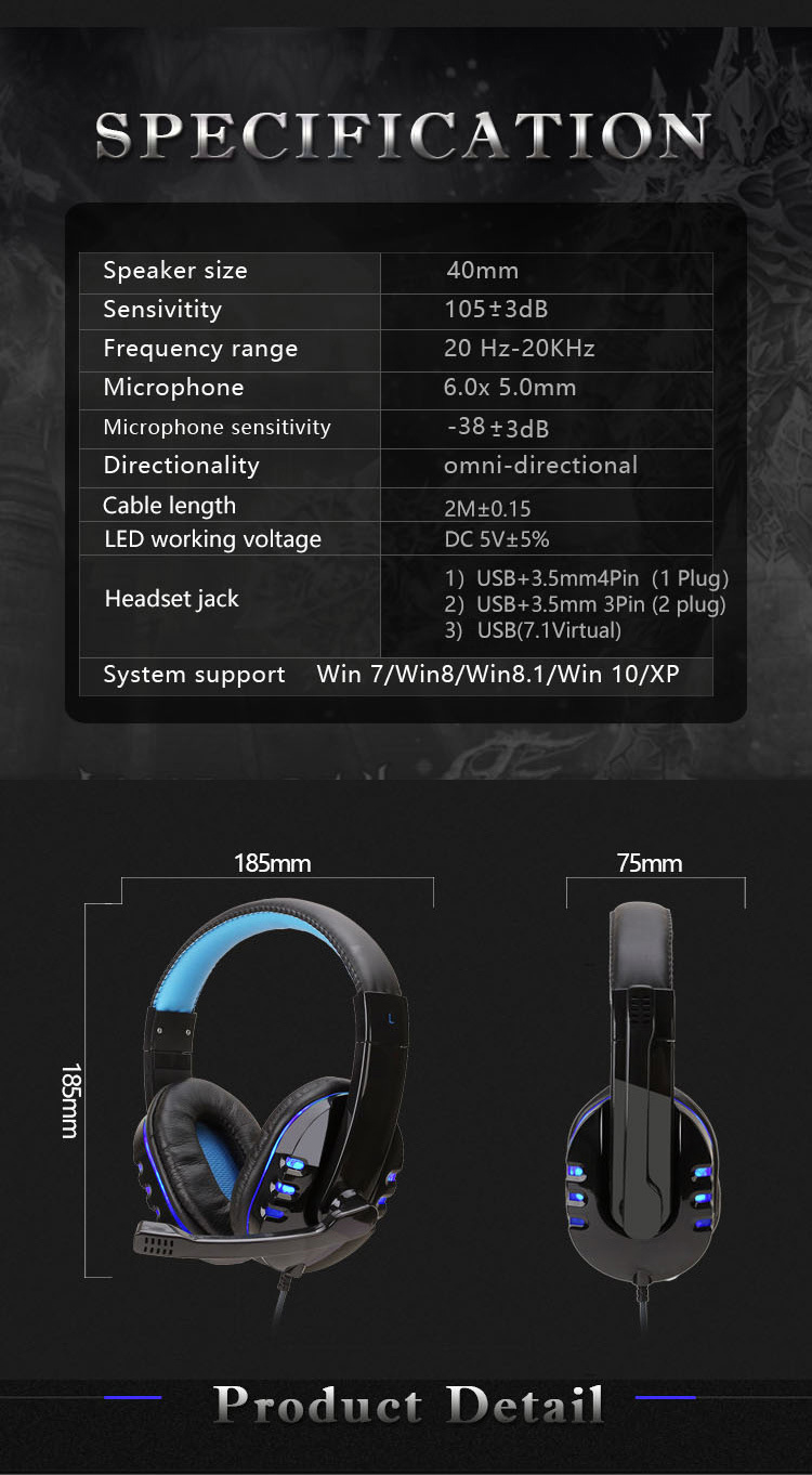 LED glowing wired gaming headphone ps4 laptop tablet smart phone computer game console special electronic sports headband with m